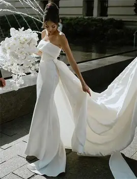 Атласное свадебное платье-футляр на заказ, свадебное платье-русалка на бретельках, платье с бантом, подходящее для свадьбы