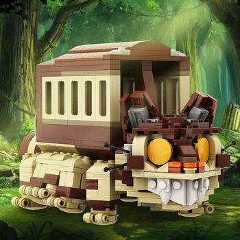 Gobricks MOC Мультфильм Аниме Городской Автомобиль Catbuss Набор Строительных Блоков Action Character Meis Ghiblis Cat Brickheads Кирпичные Игрушки Детский Подарок