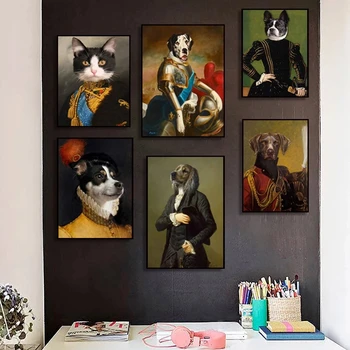 Плакаты с портретами кошек и принты, винтажная картина на холсте, Олень, Попугай, Кошка, собака, животные, настенная картина в скандинавском стиле, домашний декор
