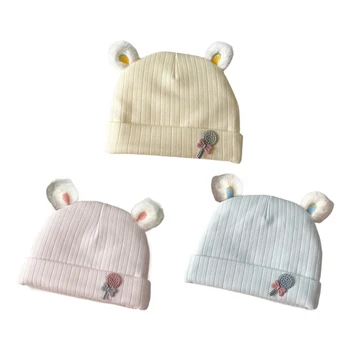 Хлопковая шапочка с ушками для новорожденных, мягкая и теплая шапочка для мальчиков и девочек
