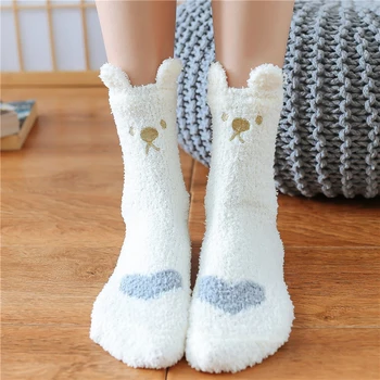 Пушистые носки для ног средней длины Плюс утолщающие Теплые носки из кораллового флиса, женские зимние теплые тапочки для отдыха, носки для сна.