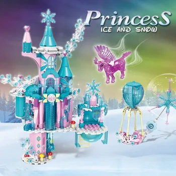 Строительный блок Ice Snow Castle Модель замка Волшебной принцессы в сборе Кирпичи Игрушки Креативный вид на улицу города Рождественский подарок для детей