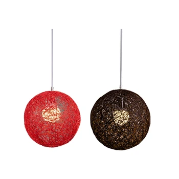 Шариковая люстра из бамбука, ротанга и пеньки, 2 предмета, индивидуальное творчество, Сферический абажур из ротанга в виде гнезда - красный и кофейный