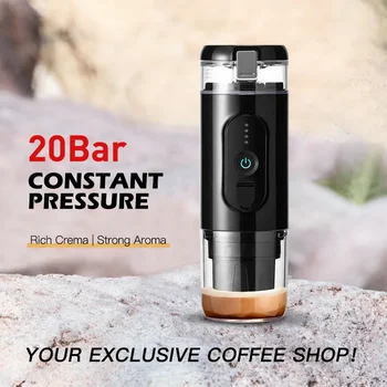 Портативная автоматическая кофемашина с беспроводным подогревом емкостью 7500mAh, электрическая капсульная эспрессо-машина на 20 бар для путешествий на свежем воздухе.