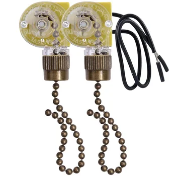 Выключатель освещения потолочного вентилятора ZE-109 Двухпроводной выключатель света со шнурами для вентиляторов потолочных светильников, 2шт, бронза