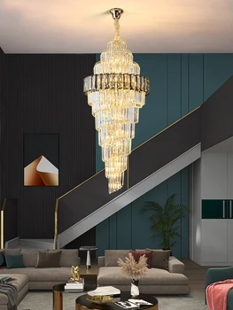 Роскошная хрустальная люстра k9 Длинный Лестничный светильник Украшение гостиной Большого дома Вестибюля отеля Регулируемая по Высоте светодиодная подсветка