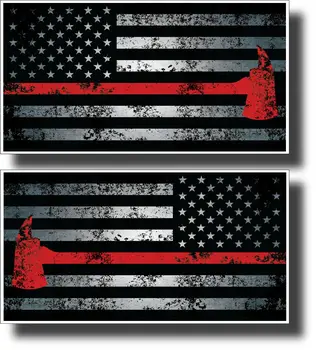 2 Тонких Красных Линии Пожарный Шлем Пожарных Топор Американский Флаг Виниловая Наклейка Наклейки для Автомобилей, Мотоциклов, Ноутбуков, Промышленности