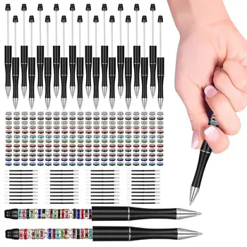 Пластиковая ручка из бисера Пластиковые ручки из бисера для поделок Своими руками Набор ручек из бисера включает 20 ручек из бисера, 40 черных заправок и 240 ярких