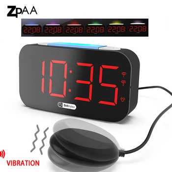 Вибрирующий громкий будильник с шейкером для кровати, большой светодиодный дисплей с диммером, 7-цветной ночник, двойное USB-зарядное устройство для пожилых людей
