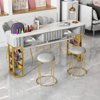 Маникюрный стол из золотистого металла Роскошный Японский маникюрный стол с тщеславием Современный дизайн мебели для маникюрного салона Mesa De YX50M