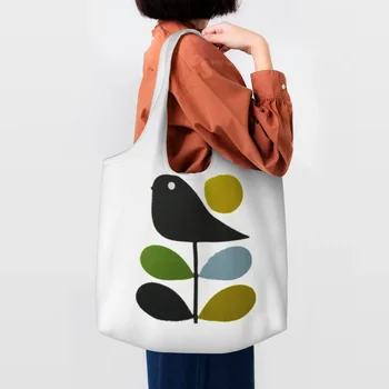 Сумка для покупок с милым абстрактным принтом Orla Kiely Bird, Многоразовая холщовая сумка для покупок, скандинавские сумки середины века, сумочка