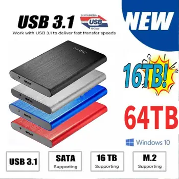 2023 Новый Высокоскоростной SSD 64 ТБ Внешний Жесткий диск 32 ТБ 16 ТБ 12 ТБ 4 ТБ 8 ТБ USB3.1 Портативный SSD 16 ТБ Жесткий диск для ноутбука PS4