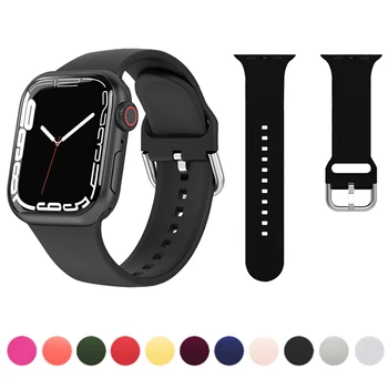 Силиконовый Ремешок Для Apple Watch Band 8 7 45 мм 44 мм 42 мм 41 мм 40 мм Спортивный Браслет Ремень для iWatch Ultra 49 мм 6 5 4 SE Аксессуары
