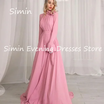 Роскошное вечернее платье Simin из атласа трапециевидной формы с круглым вырезом и рюшами и цветами, вечерние элегантные платья для вечеринок длиной до пола для женщин 2023 года