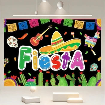 8x6 футов Фон для фотосъемки на тему Мексиканской Фиесты Мексиканский Кактус Фон для гитарной вечеринки Синко Де Майо Красочные флаги Бумажные цветы