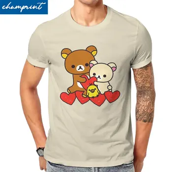 Мужская футболка Rilakkuma Korilakkuma, винтажные футболки из чистого хлопка, футболки с коротким рукавом, топы с круглым вырезом, идея подарка