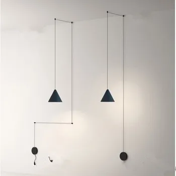 Современный легкий черный металлический длинный провод в форме конуса Подвесной светильник Кухонный остров Подвесной светильник Прикроватный подвесной светильник