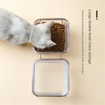 Новая двойная миска для кошек с подставкой, Прозрачное блюдо для кормления домашних животных, Котенок, щенок, Металлическая поилка для воды, принадлежности для миски для собак
