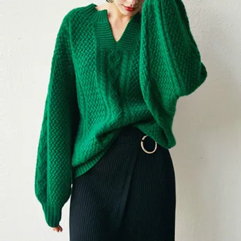 Зимний Новый женский шерстяной винтажный свитер, повседневные женские зимние женские Осенние Кашемировые модные джемперы, теплый свитер, женские топы