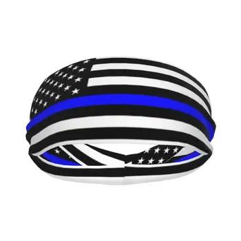 Спортивная повязка на голову Тонкая синяя линия Флаг Соединенных Штатов Спортивная повязка для бега, фитнеса, впитывающая повязка для волос для велосипедных пробежек