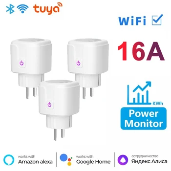 Беспроводная умная вилка Tuya 16A Wi-Fi 2.4 G Приложение для голосового дистанционного управления Розетка для мониторинга энергопотребления Работает с Alexa Google Home