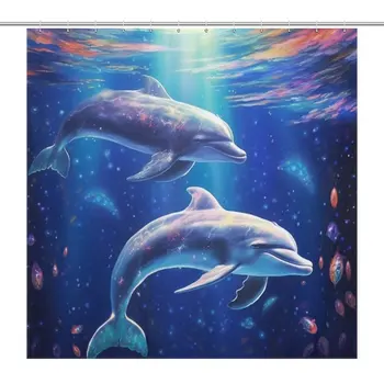 Декор Ванной Комнаты Dolphin Ткань Для Занавески Для душа Удлиненные Занавески Для Ванны с Морской Рыбой Водонепроницаемые с 12 Крючками из Полиэстера