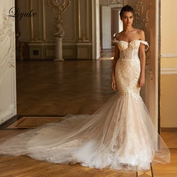 Liyuke, элегантные аппликации, кружевное свадебное платье русалки, свадебное платье с открытыми плечами, свадебное платье с открытой спиной