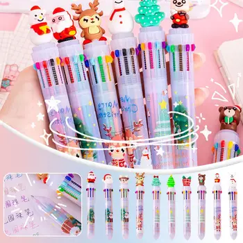 Шариковая ручка 10 цветов, мультяшные гелевые ручки с красочными чернилами 0,7 мм, ручки Kawaii Chrismtas, школьные канцелярские принадлежности