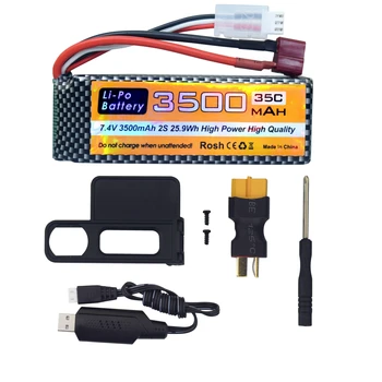 7,4 V 3500mAh 35C 2S Lipo Аккумулятор С Т-образным Разъемом И USB-Кабелем Для Зарядки Радиоуправляемого Автомобиля MJX H16P H16E H16GT H16BM H16PL 14301