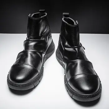 2020 Новые Черные Мужские Модные Кожаные ботинки с высоким берцем В Британском стиле, Зимняя обувь В Корейском стиле, Универсальные Дышащие Ботинки Tide