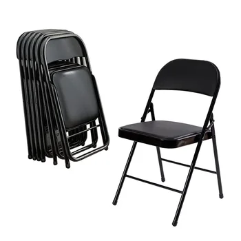 Сверхмощный складной стул для проведения офисных совещаний в помещении с черной кожаной обивкой для мероприятий