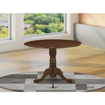 Обеденный стол - круглая столешница из массива дерева с откидным листом и подставкой, 42x42 дюйма, орех