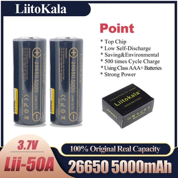 LiitoKala Указала 3,7 V 26650 5000mA Lii-50A Аккумуляторные Батареи Разрядник 26650-50A 20A Аккумулятор Питания для Электронных инструментов Фонарика