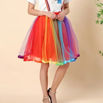 Женская многослойная юбка Rainbow Bustle, танцевальная юбка-пачка из тюля для клубной одежды, карнавальные юбки для американских вечеринок, танцевальная фея