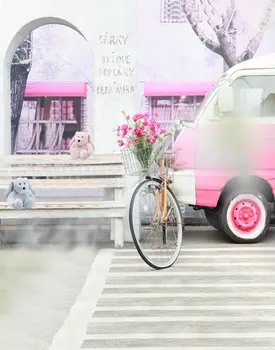 5x7 футов Милый медведь Розовый Автомобильный магазин Дорожные фоны для фотосъемки Реквизит для фотосессии Студийный фон