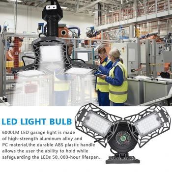6000ЛМ Гаражная лампа E26 60W LED Garage Light Деформируемое профессиональное промышленное освещение для подвала мастерской Штепсельная вилка США/ ЕС