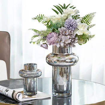 Европейская серебряная ваза для цветов Украшение обеденного стола Бутылка для цветов из гальванического стекла Гидропоника Украшения для дома Ваза для растений