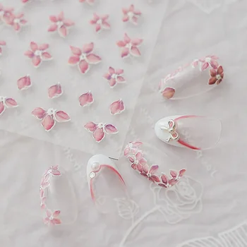 1 Лист Розовой вишни с 5D мягкими рельефами, самоклеящиеся наклейки для нейл-арта, 3D наклейки для украшения ногтей, оптовая продажа, Прямая поставка