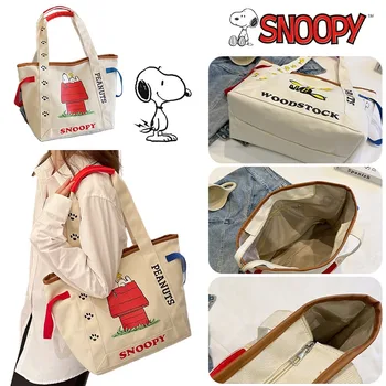 Холщовая сумка из мультфильма Снупи, женская повседневная сумка-тоут, дорожная сумка для покупок, роскошная сумка через плечо, модная сумка