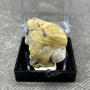 ЛУЧШЕЕ! 100% Натуральный бразильский золотой рутиловый кварц, кристаллы для волос, образцы минералов, камни и кристаллы кварц + размер коробки 3,4 см
