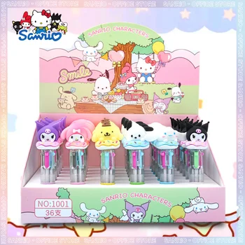 36шт 4 цвета Sanrio Kuromi Melody Hello Kitty Мультяшная шариковая ручка Студенческая Мини многоцветная шариковая ручка Канцелярские принадлежности Оптом