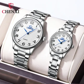 Chenxi 010A Мужские и женские повседневные кварцевые часы со стальным ремешком известного бренда Couple