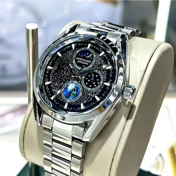 Модные часы, мужские механические наручные часы для отдыха с автоматическим механизмом, мужской ремешок из нержавеющей стали, водонепроницаемые часы Montre Homme