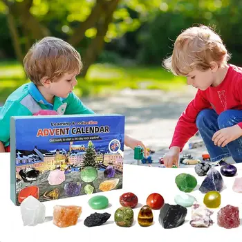 Минеральный Рождественский Адвент-Календарь Украшения Минеральными Камнями и Кристаллами Обратный Отсчет Подарочных Драгоценных Камней Развивающие Игрушки для Детей