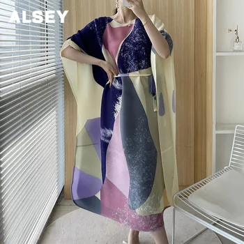 Французские свободные платья ALSEY Miyake, женские весенне-осенние новинки, большие размеры, простая плиссированная уличная одежда, повседневные длинные модные платья