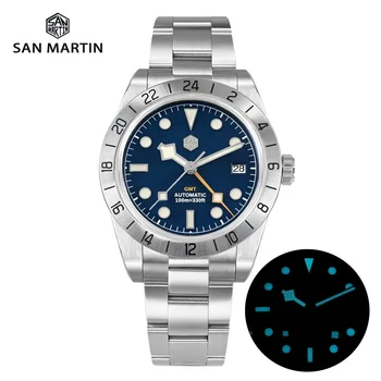 San Martin SN0054-G-C NH34 39mm BB GMT Роскошные мужские деловые Автоматические механические часы Sapphire Date BGW9 Luminous