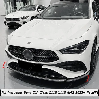 Для Mercedes Benz CLA Class C118 X118 AMG 2023 + Подтяжка лица 3шт Сплиттер Для Губ Переднего Бампера Обвес Тюнинг Черный Глянец/Карбоновый Вид