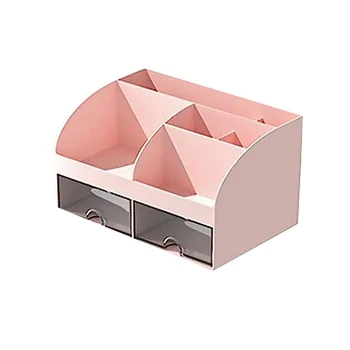 Настольный органайзер-офисный органайзер с 6 отделениями и 2 небольшими выдвижными ящиками, настольная коробка для хранения ручек, пульт дистанционного управления розового цвета