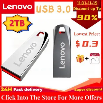 Lenovo 2 ТБ USB Флэш-накопители Металлическая Ручка-накопитель 128 ГБ Высокоскоростной USB Флэш-накопитель 1 ТБ 512 ГБ 256 ГБ Портативная USB-Память Водонепроницаемый