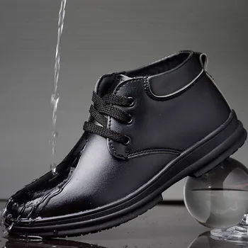 теплая хлопковая зимняя обувь шеф-повара для мужчин, повседневные поварские ботинки из натуральной кожи, нескользящие водонепроницаемые ботильоны kitchener, botas zapatos hombre